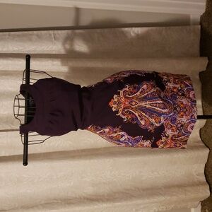 Purple Sleeveless Dress with Paisley Print